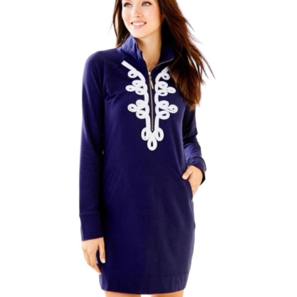 Lilly Pulitzer Navy Blue White Skipper Solid Popover Mini Dress